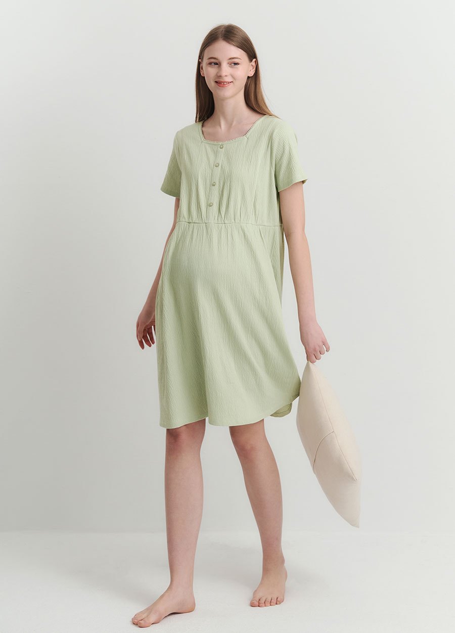 棉質泡泡孕哺居家洋裝