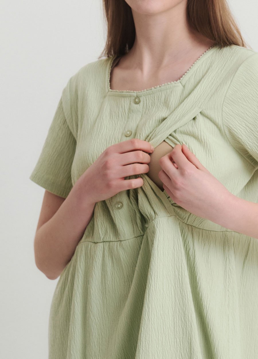 棉質泡泡孕哺居家洋裝