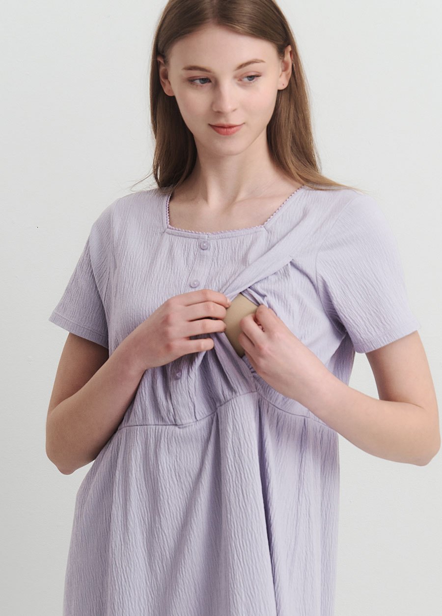 棉質泡泡孕哺居家洋裝