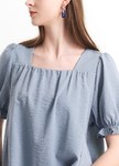 優雅方領蓬袖孕哺上衣