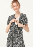 優雅碎花V領排釦孕哺洋裝