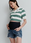 抓破刷色抽鬚牛仔孕婦短褲