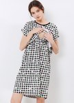 格紋櫻桃荷葉孕哺居家服組(洋裝+長褲)