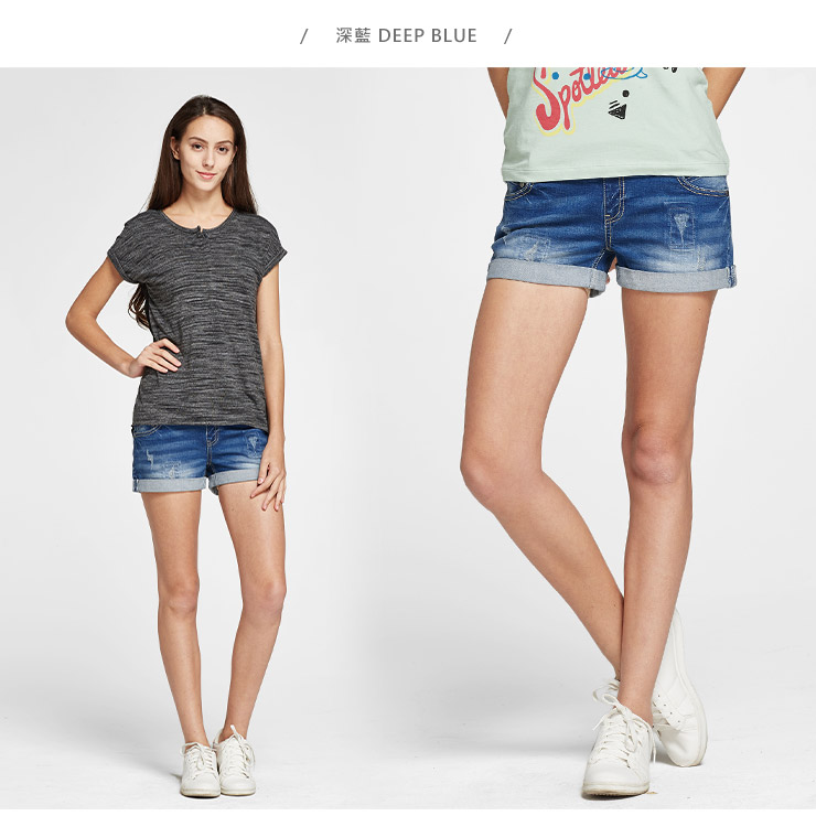 孕期刷破刷白牛仔短褲