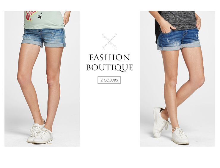 孕期刷破刷白牛仔短褲