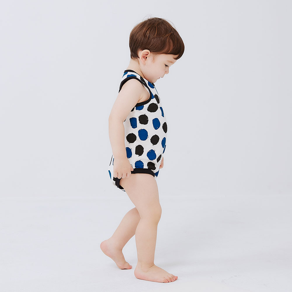 BABY Q彈純棉無袖包屁衣(2入)-點點/水波紋 BABY Q彈純棉無袖包屁衣(2入)-點點/水波紋