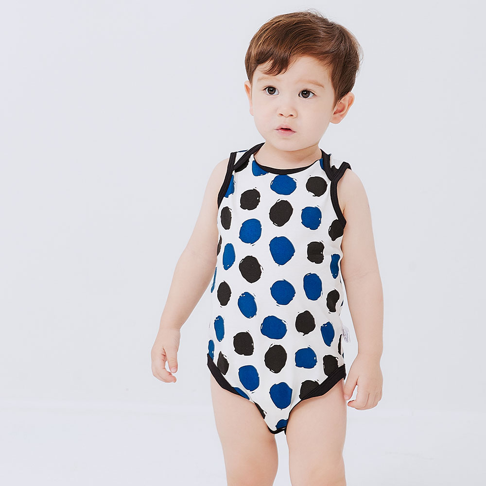 BABY Q彈純棉無袖包屁衣(2入)-點點/水波紋 BABY Q彈純棉無袖包屁衣(2入)-點點/水波紋