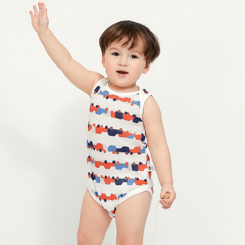 BABY 純棉網眼無袖包屁衣(2入)-車車 BABY 純棉網眼無袖包屁衣(2入)-車車
