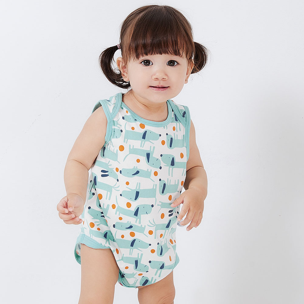 BABY Q彈棉質無袖包屁衣(2入)-狗狗