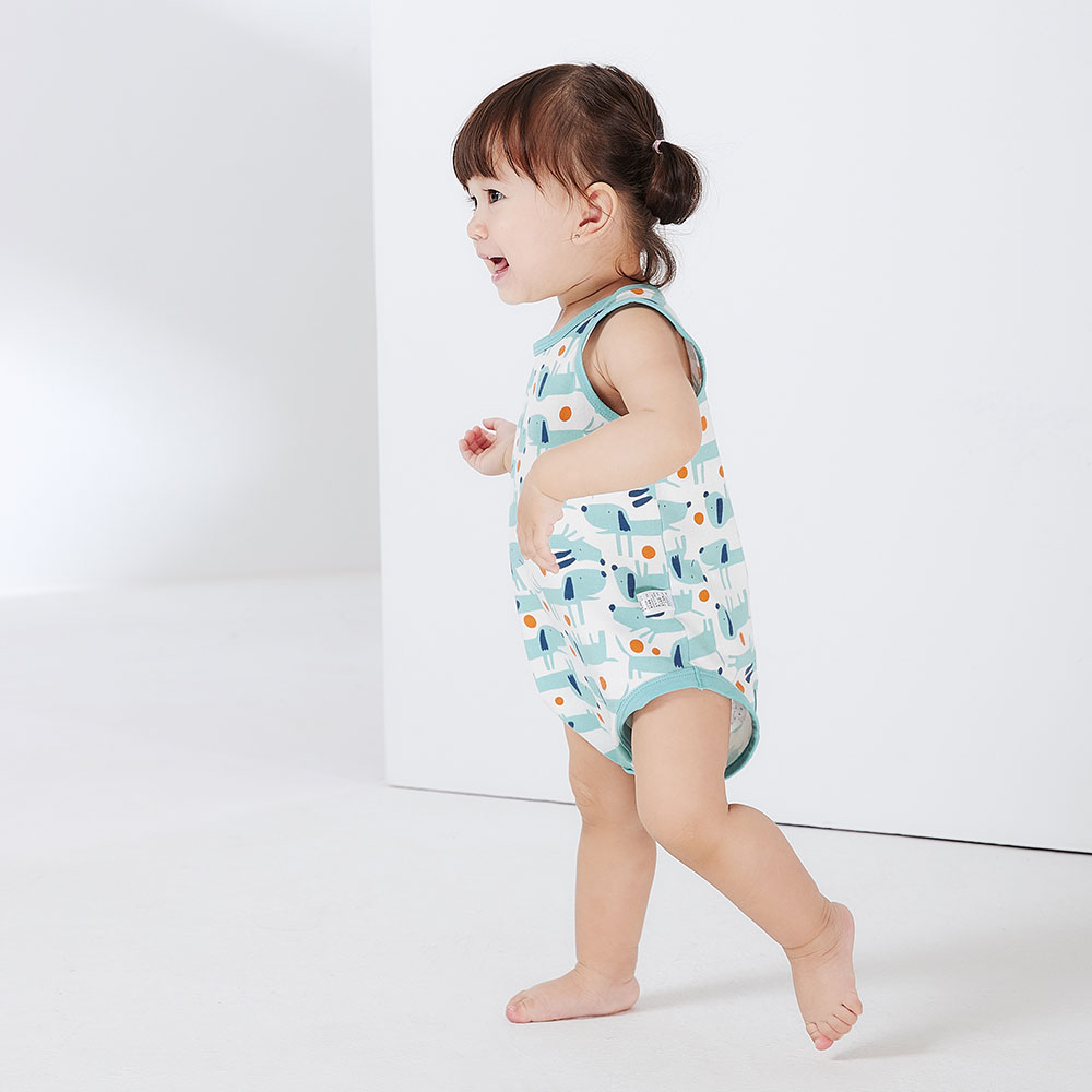 BABY Q彈棉質無袖包屁衣(2入)-狗狗
