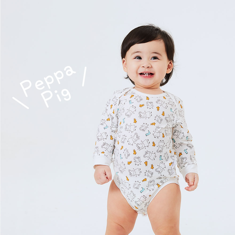 BABY Q彈棉質長袖包屁衣(2入)-線稿佩佩豬