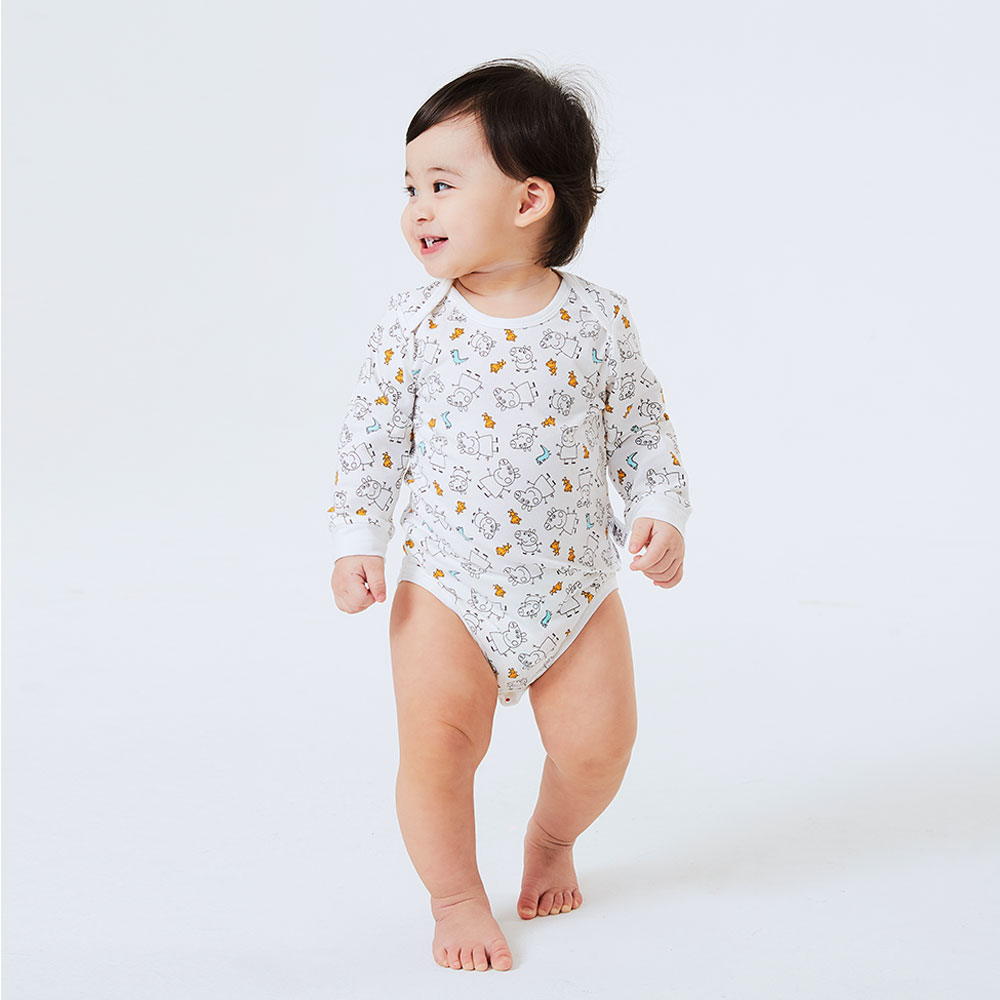 BABY Q彈棉質長袖包屁衣(2入)-線稿佩佩豬