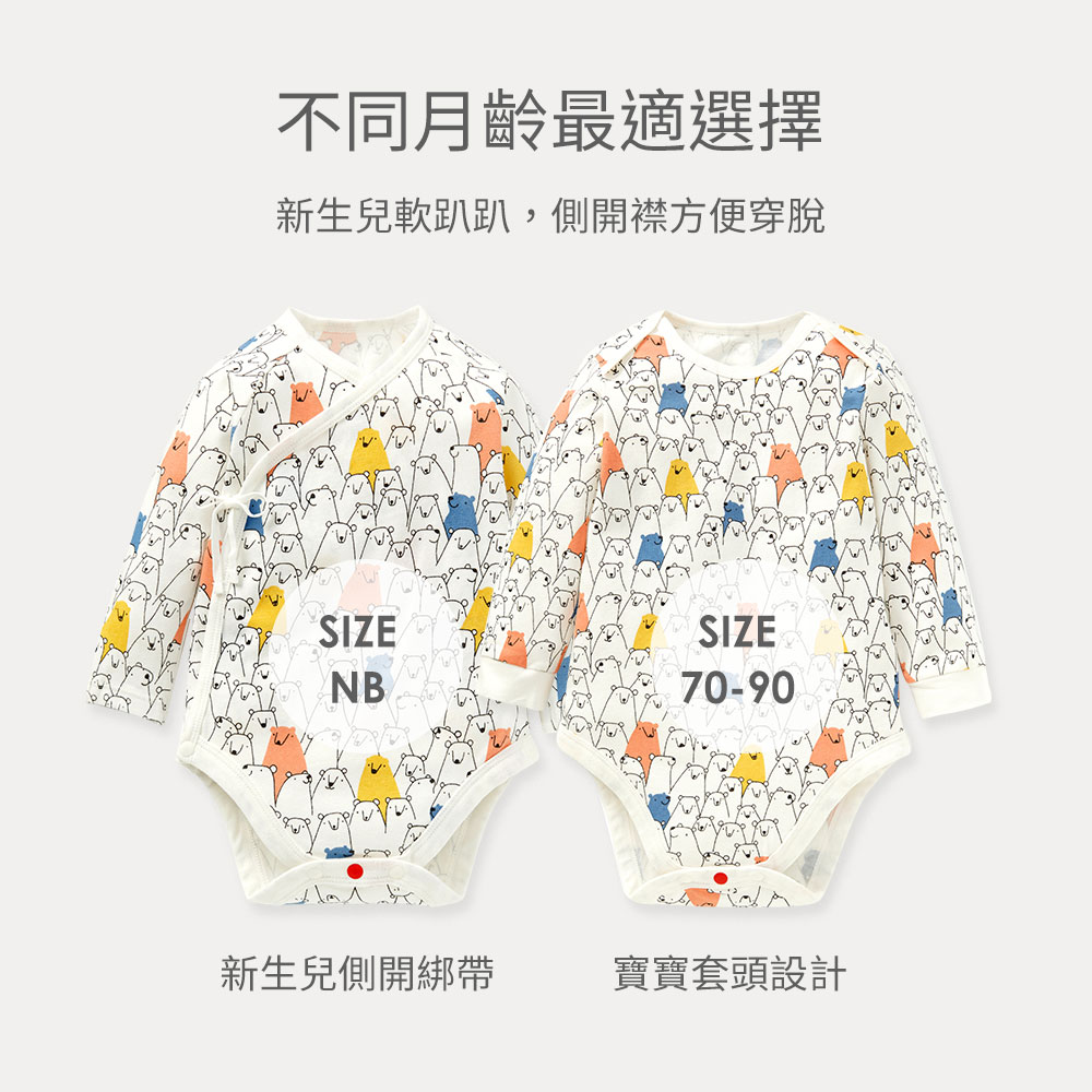 BABY Q彈棉質長袖包屁衣衣(2入)-線條北極熊