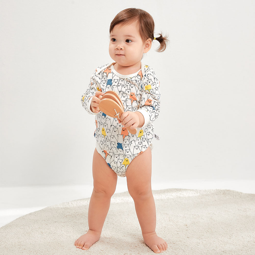 BABY Q彈棉質長袖包屁衣衣(2入)-線條北極熊