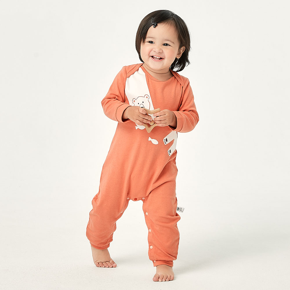 BABY 蓄熱保溫長袖連身衣-北極熊