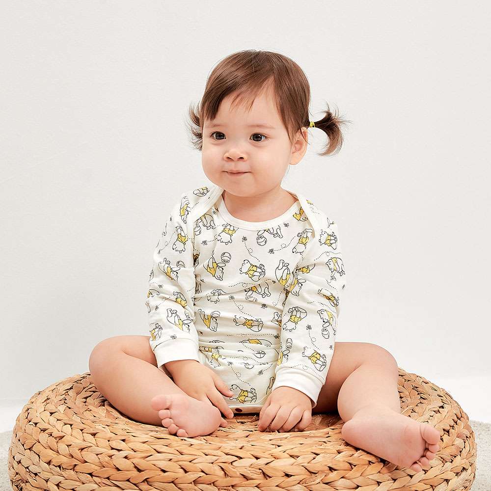 BABY Q彈棉質長袖包屁衣衣(2入)-蜂蜜維尼 BABY Q彈棉質長袖包屁衣衣(2入)-蜂蜜維尼