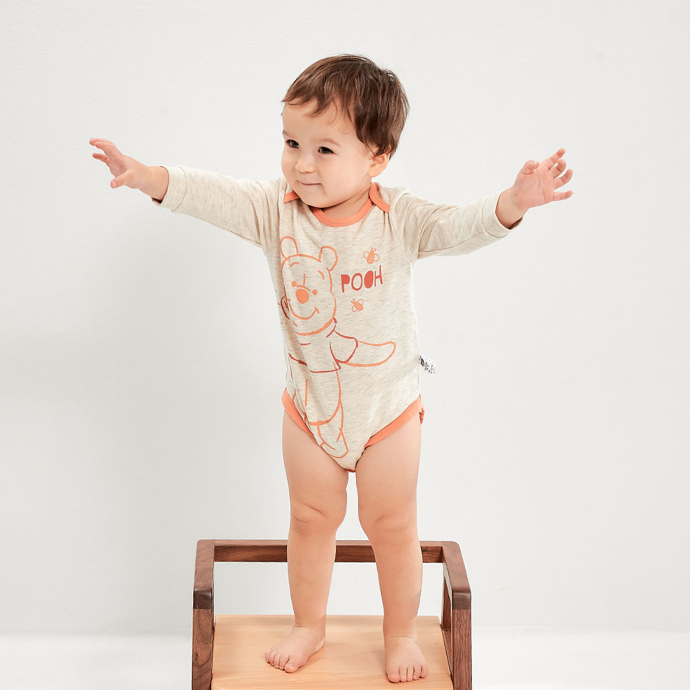 BABY迪士尼Q彈棉質長袖包屁衣-維尼POOH BABY迪士尼Q彈棉質長袖包屁衣-維尼POOH
