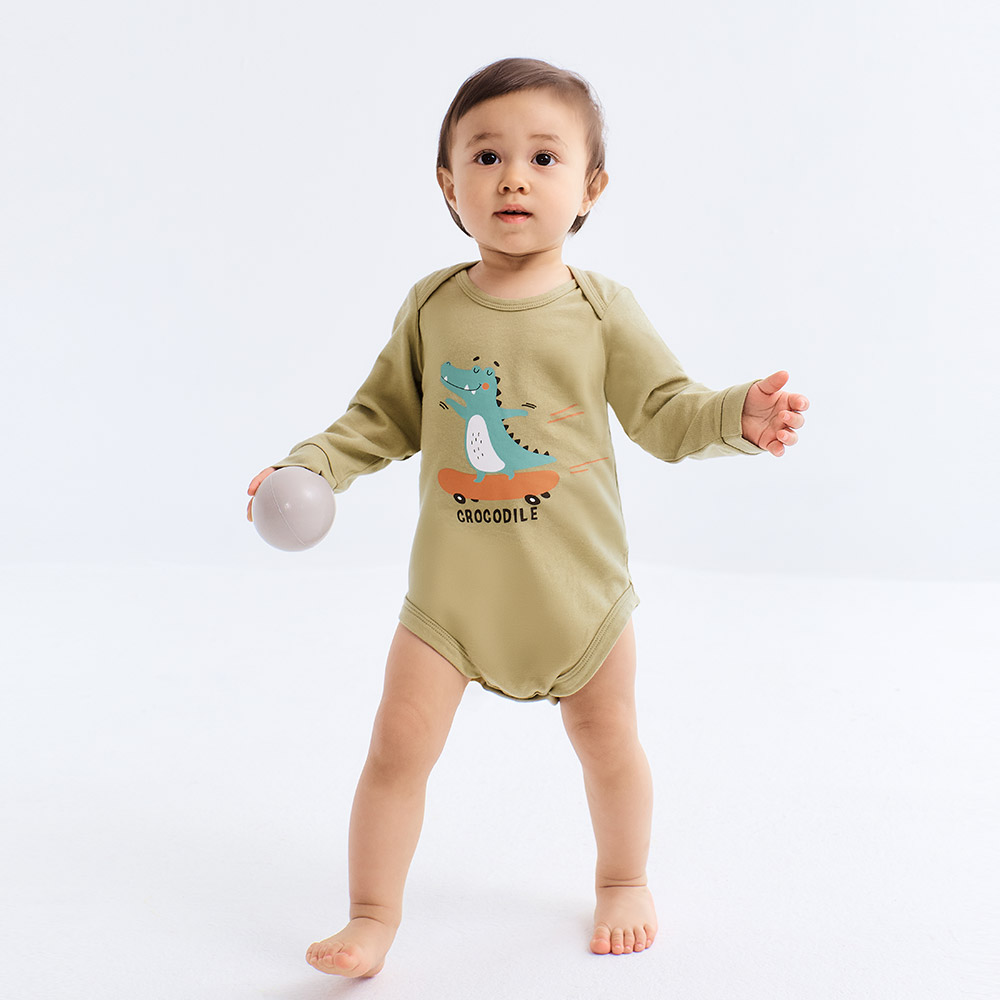 BABY Q彈棉質長袖包屁衣-鱷魚 BABY Q彈棉質長袖包屁衣-鱷魚