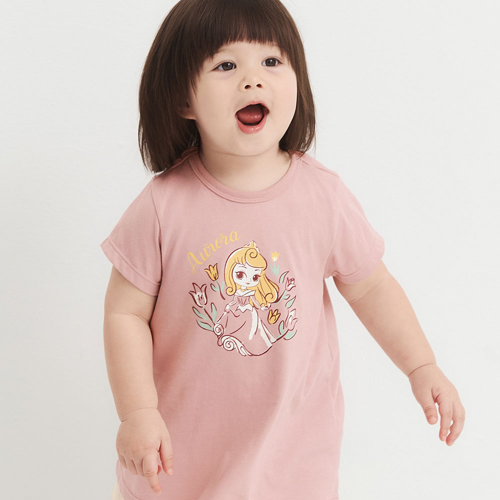 BABY 迪士尼棉質長版印花T恤-公主系列