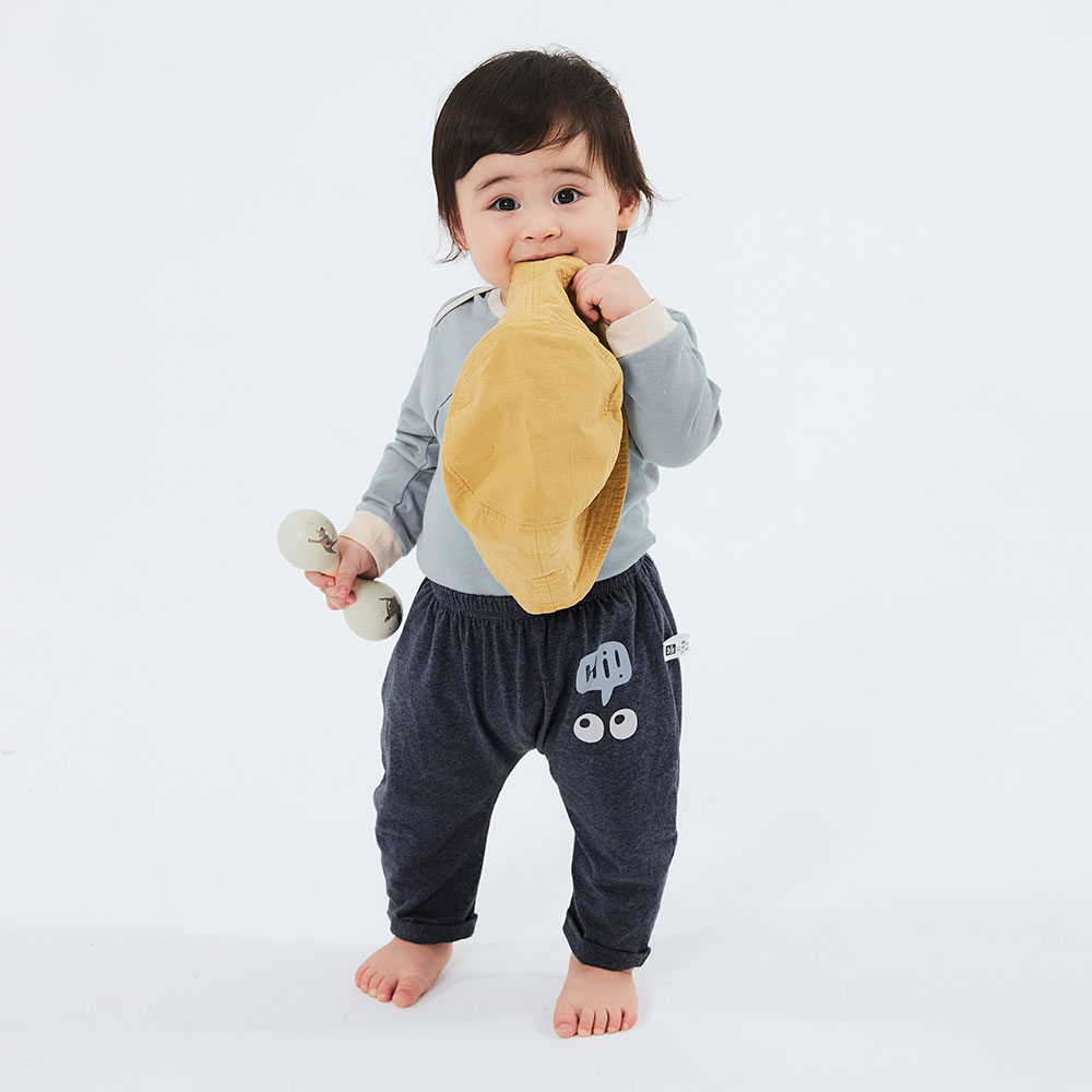 嬰幼兒 Q彈棉質反摺長褲-大眼睛 嬰幼兒 Q彈棉質反摺長褲-大眼睛