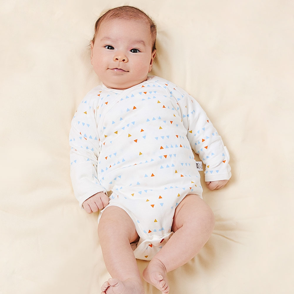 新生兒 Q彈棉質長袖包屁衣(2入)-幾何三角 新生兒 Q彈棉質長袖包屁衣(2入)-幾何三角