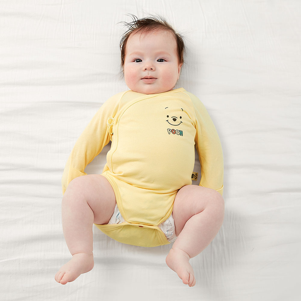 新生兒 迪士尼Q彈棉質長袖包屁衣-維尼 新生兒 迪士尼Q彈棉質長袖包屁衣-維尼