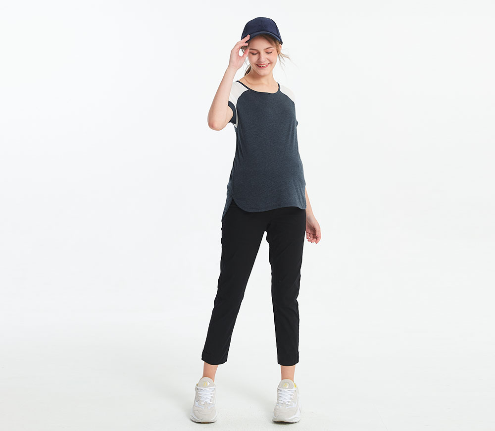 異材質色塊剪接孕哺上衣 