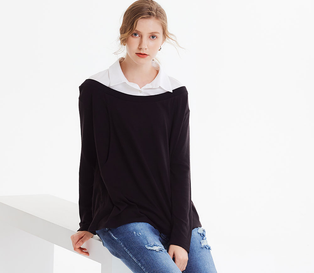 翻領拼接孕哺上衣
