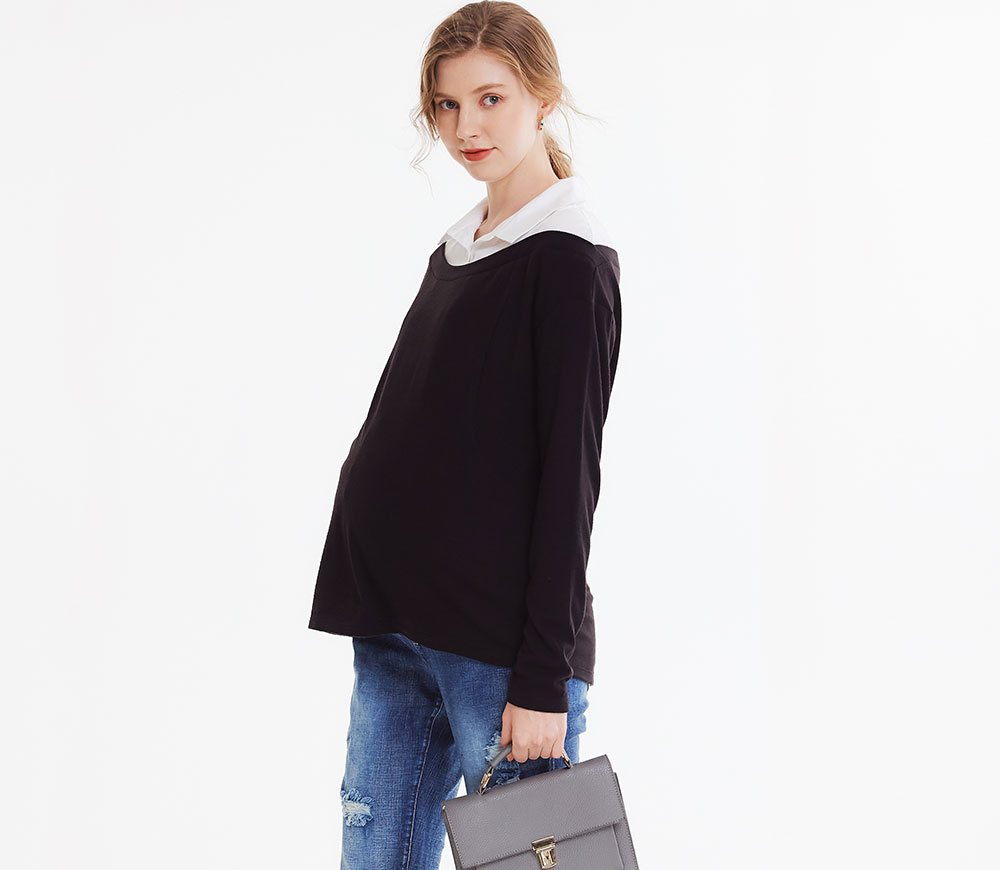 翻領拼接孕哺上衣