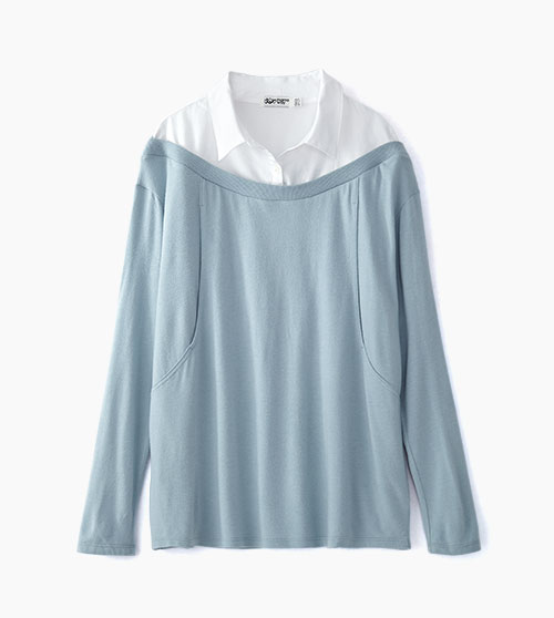 翻領拼接孕哺上衣