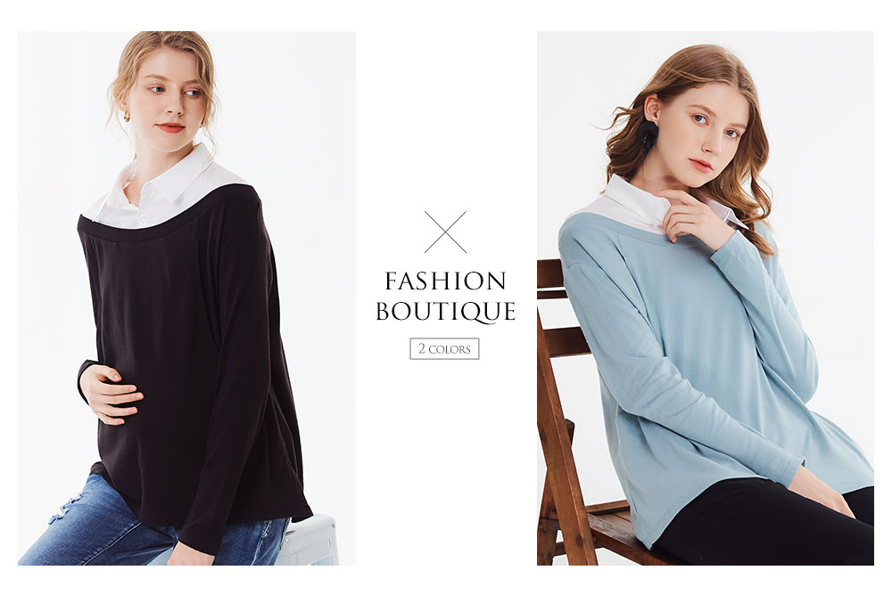 翻領拼接孕哺上衣