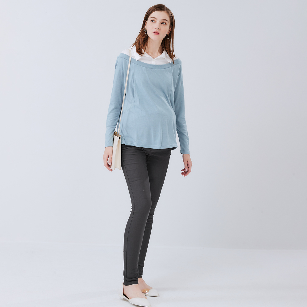 翻領拼接孕哺上衣