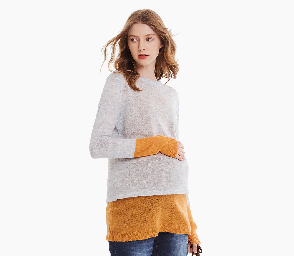 撞色雙層孕哺針織衫