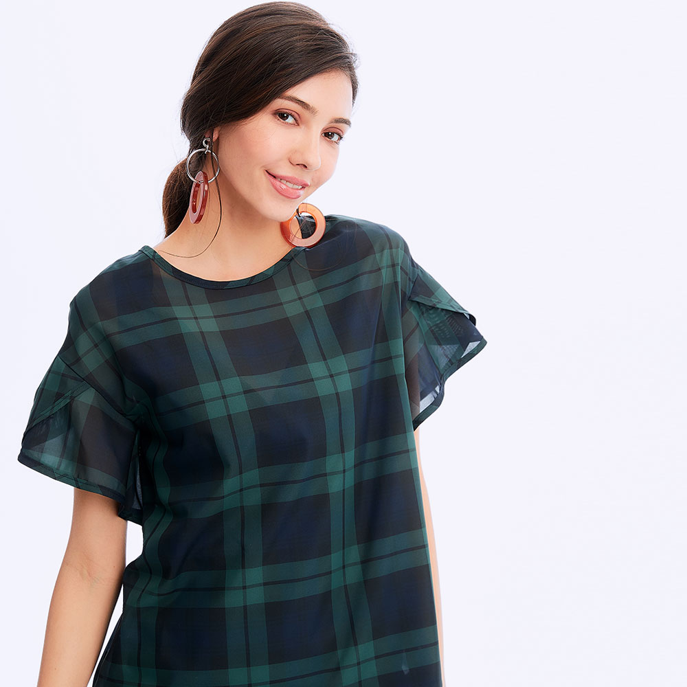 荷葉袖孕哺平織衫(2件式)