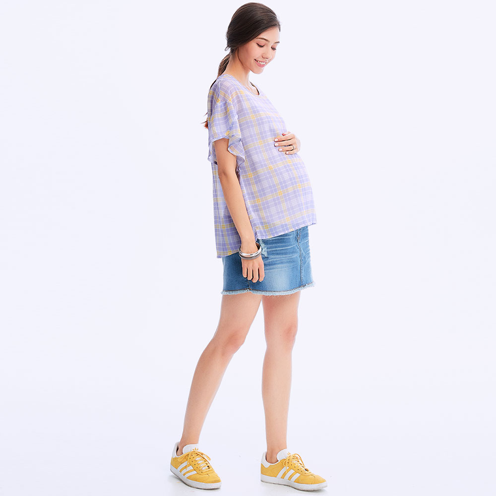 荷葉袖孕哺平織衫(2件式)