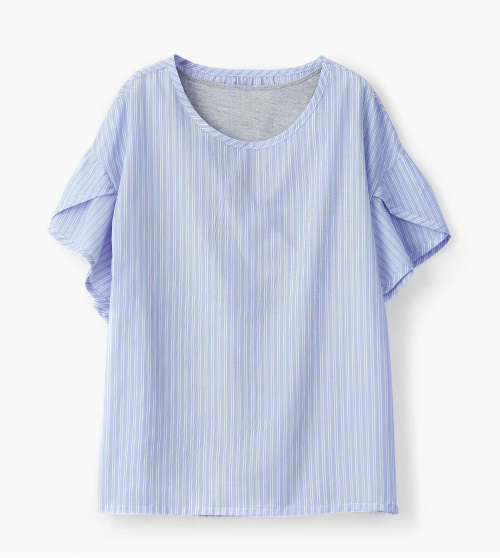 荷葉袖孕哺平織衫(2件式)