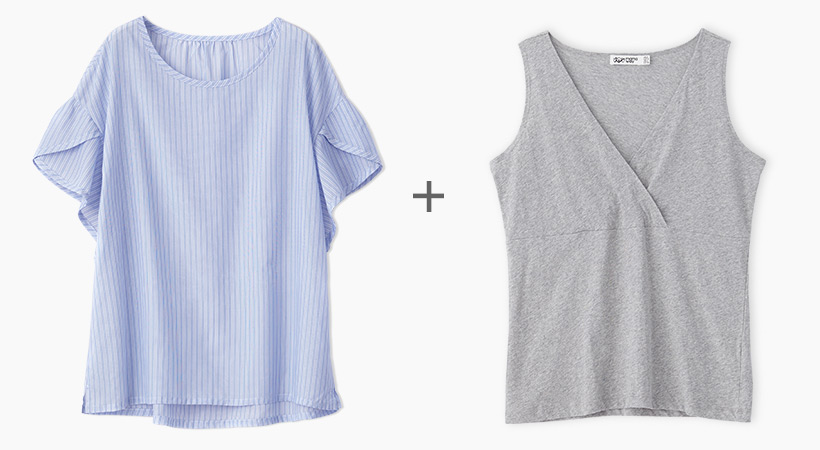 荷葉袖孕哺平織衫(2件式)