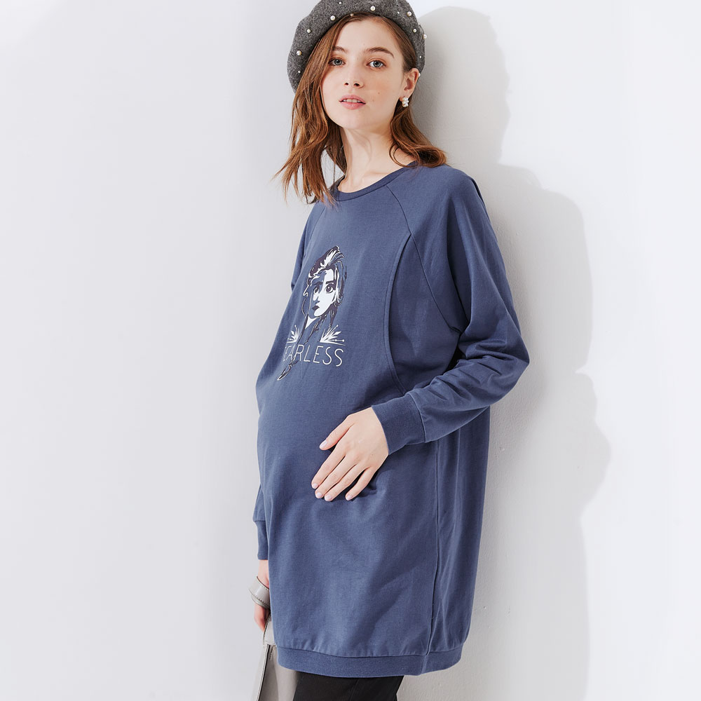 迪士尼冰雪奇緣寬鬆長版孕哺上衣