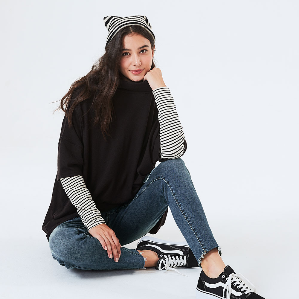 寬鬆垂領假兩件孕哺罩衫