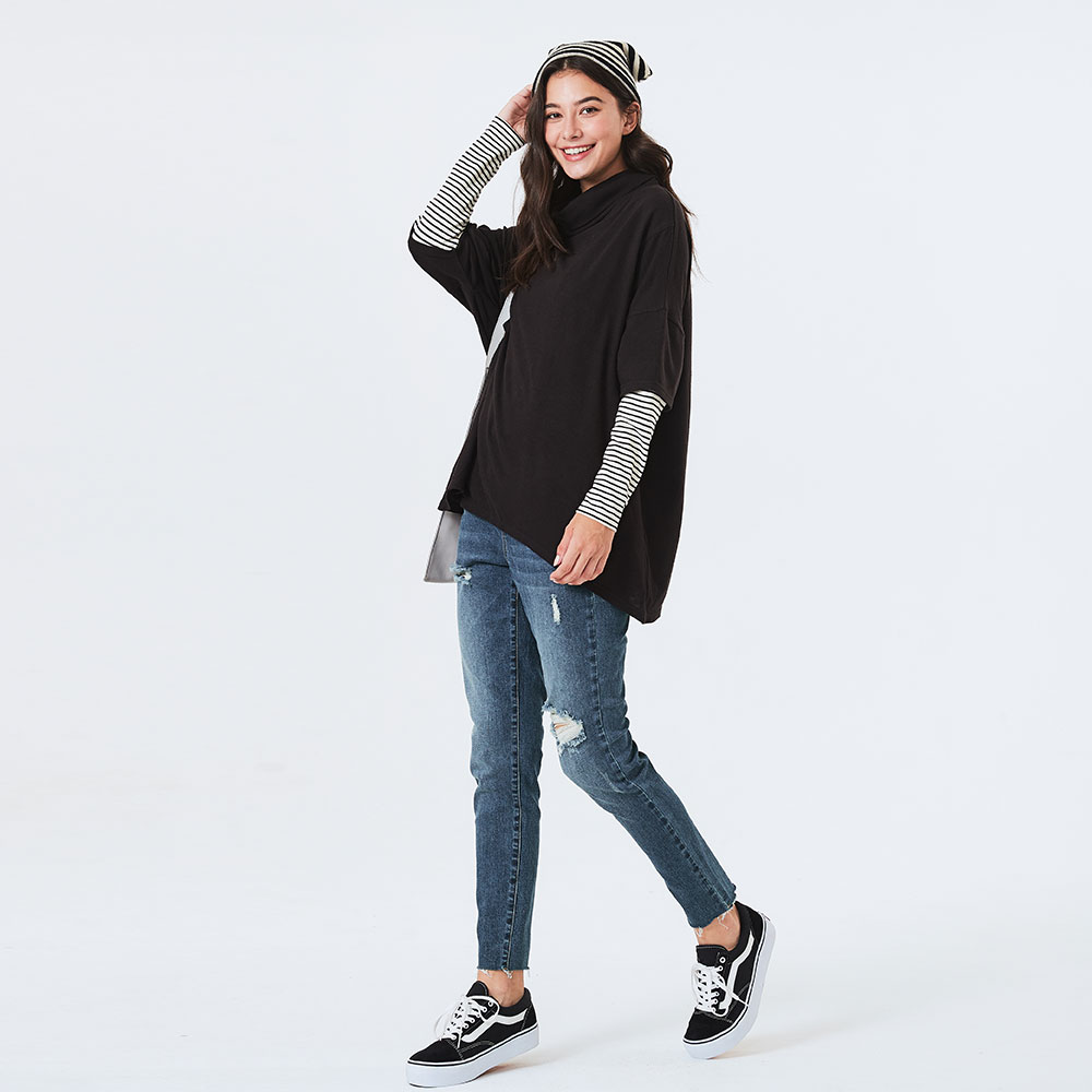 寬鬆垂領假兩件孕哺罩衫