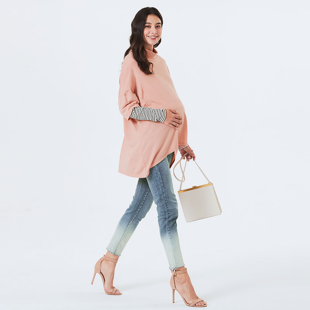 寬鬆垂領假兩件孕哺罩衫