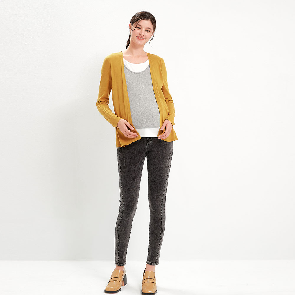 拼色假兩件孕哺開襟上衣