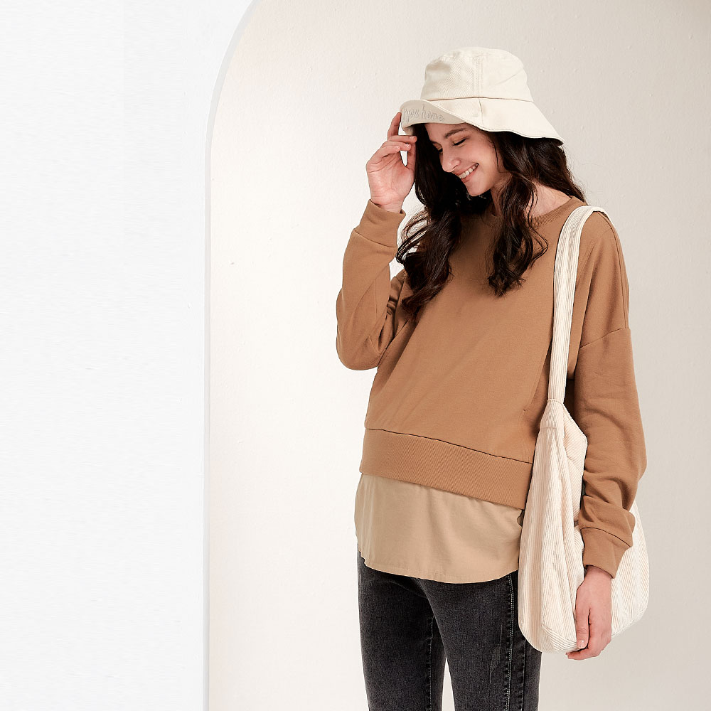 異材質拼接孕哺上衣