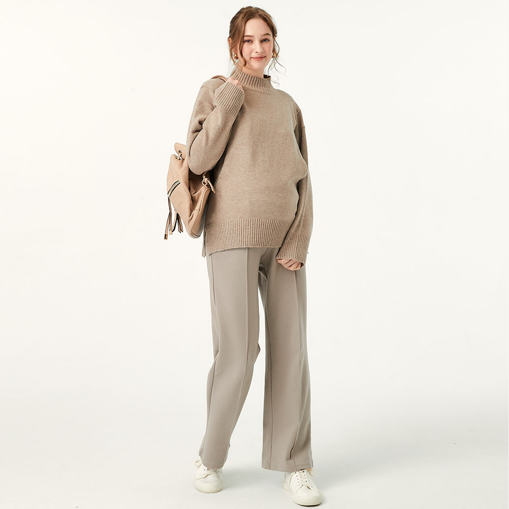 質感柔軟中高領孕哺針織衫