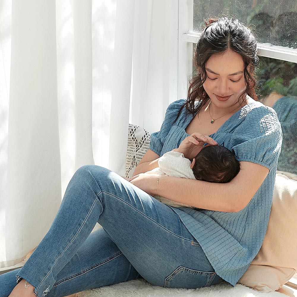 法式方領蓬袖孕哺上衣 法式方領蓬袖孕哺上衣