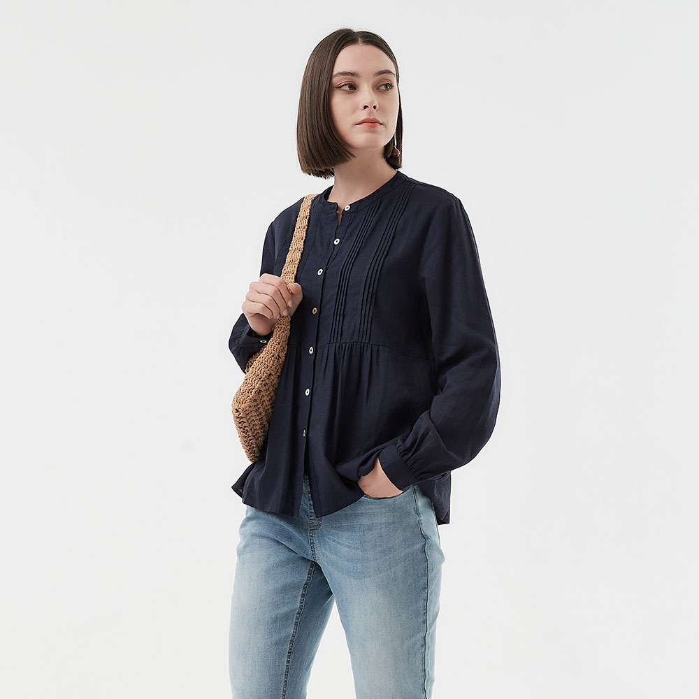 高腰壓褶剪裁孕哺襯衫(兩穿)