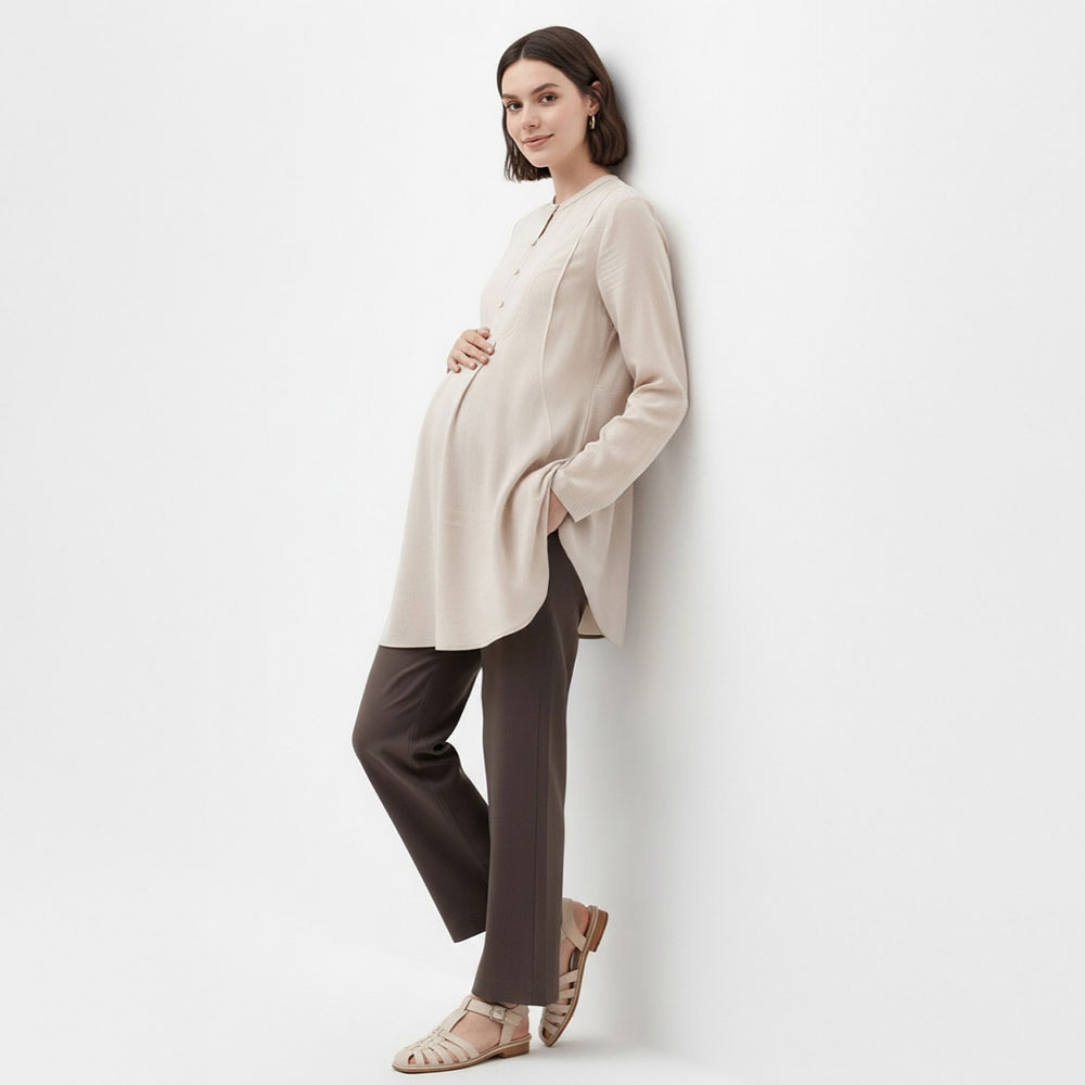 氣質立領長版孕哺上衣