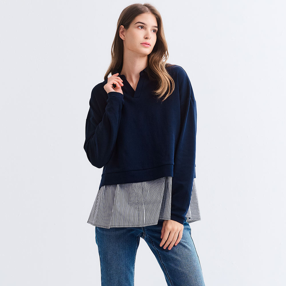 假兩件翻領傘襬孕哺上衣