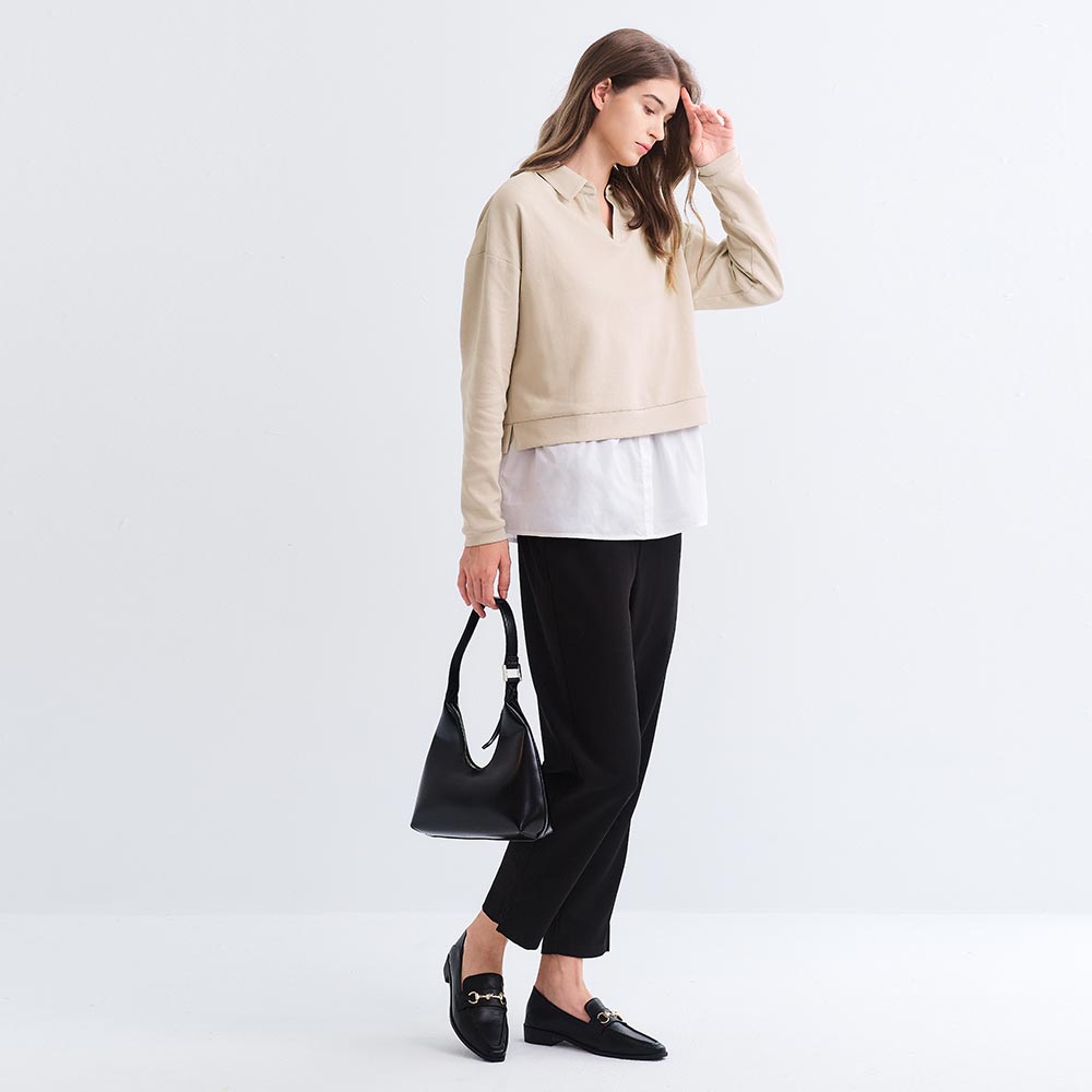 假兩件翻領傘襬孕哺上衣