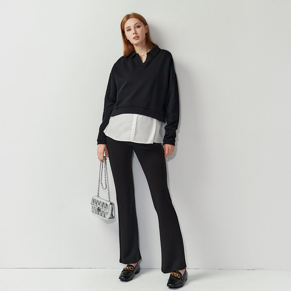 假兩件翻領傘襬孕哺上衣